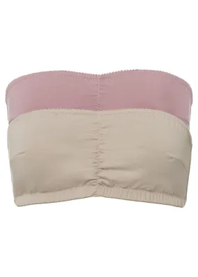 Sujetador tipo bandeau (copa A y B) de algodón orgánico (2 unidades) Beige tiza + rosa palo